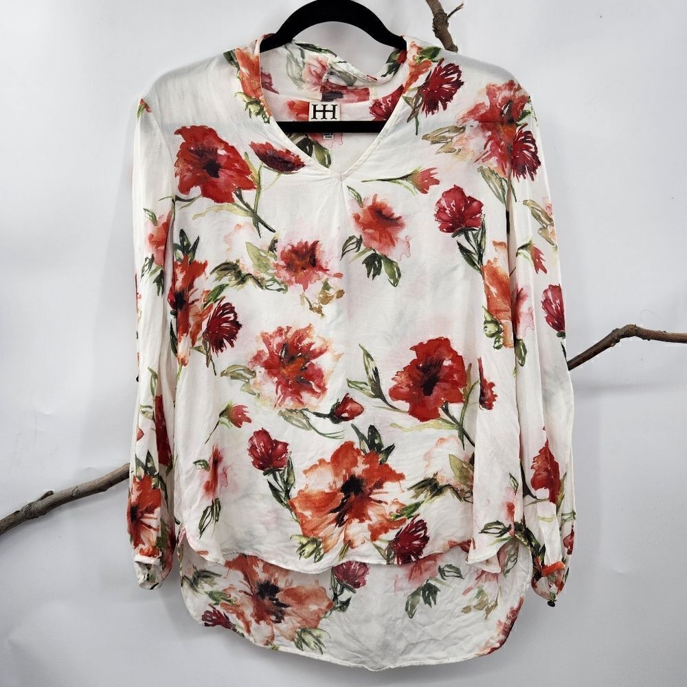 Haute hippie 100% silk floral split sleeve blouse